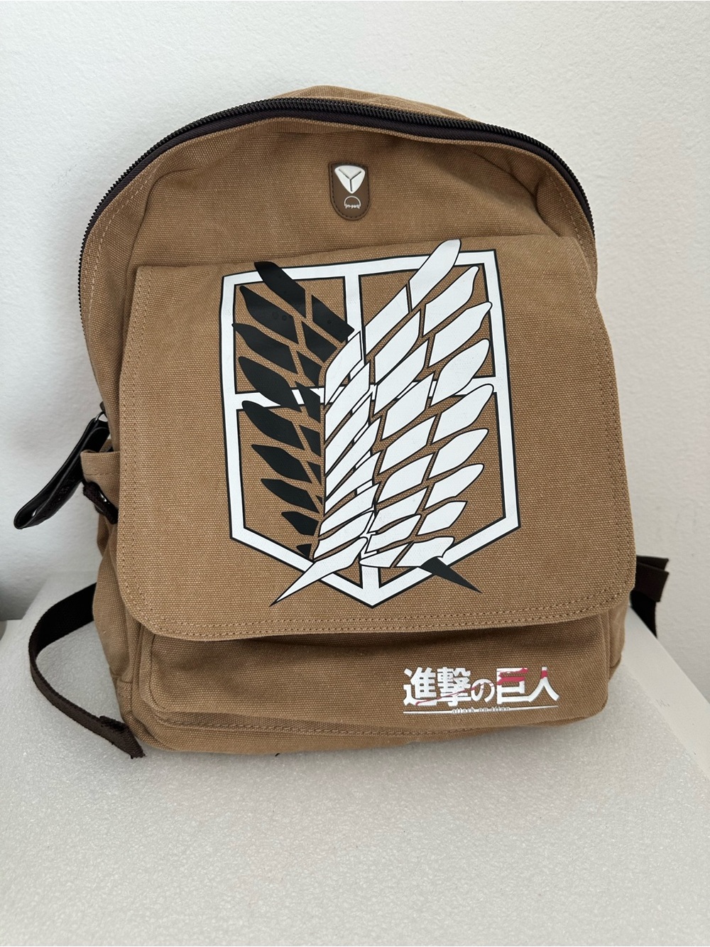 Attack on Titan Brown Canvas Backpack with Wings Emblem